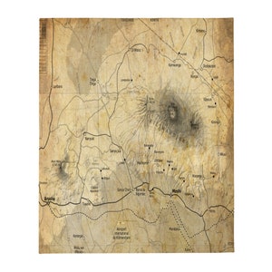 Throw Blanket - Mount Kilimanjaro- Map - Vintage - Africa
