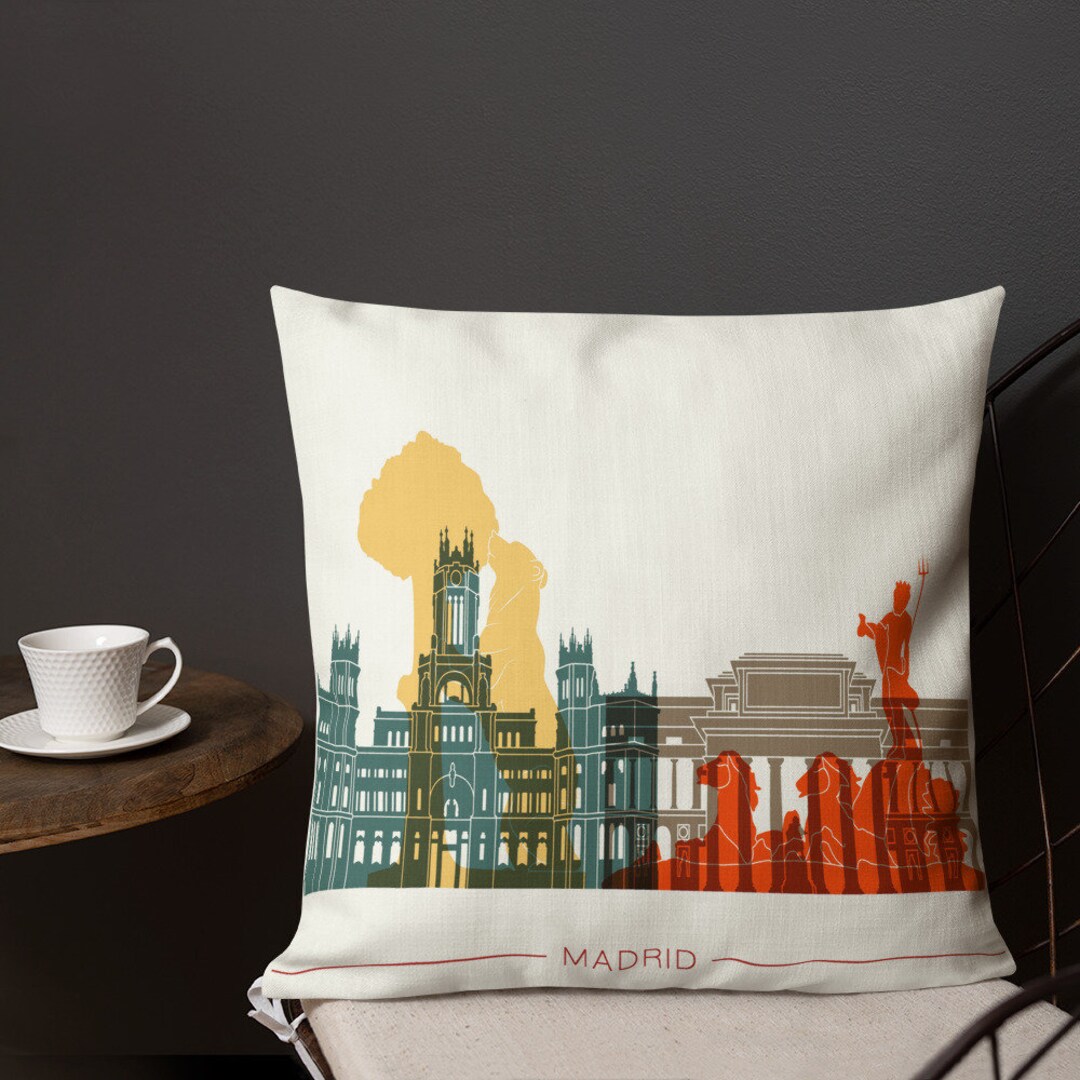 Madrid Skyline Pillow Skyline Pillow Throw Pillow Madrid Spain Premium Pillow Etsy