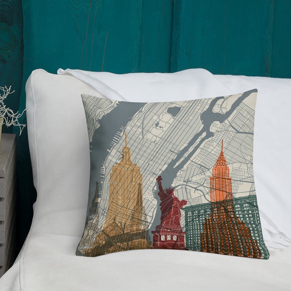 New York Map Pillow Manhattan Premium Pillow Bed Pillows Home & Living