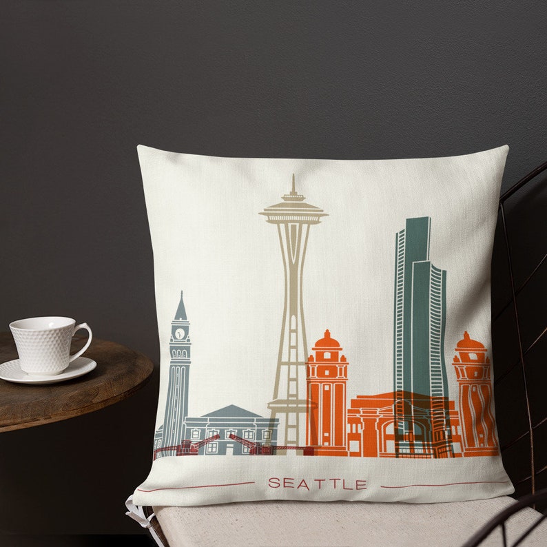 Seattle Skyline Pillow Seattle Skyline Throw Pillow Etsy