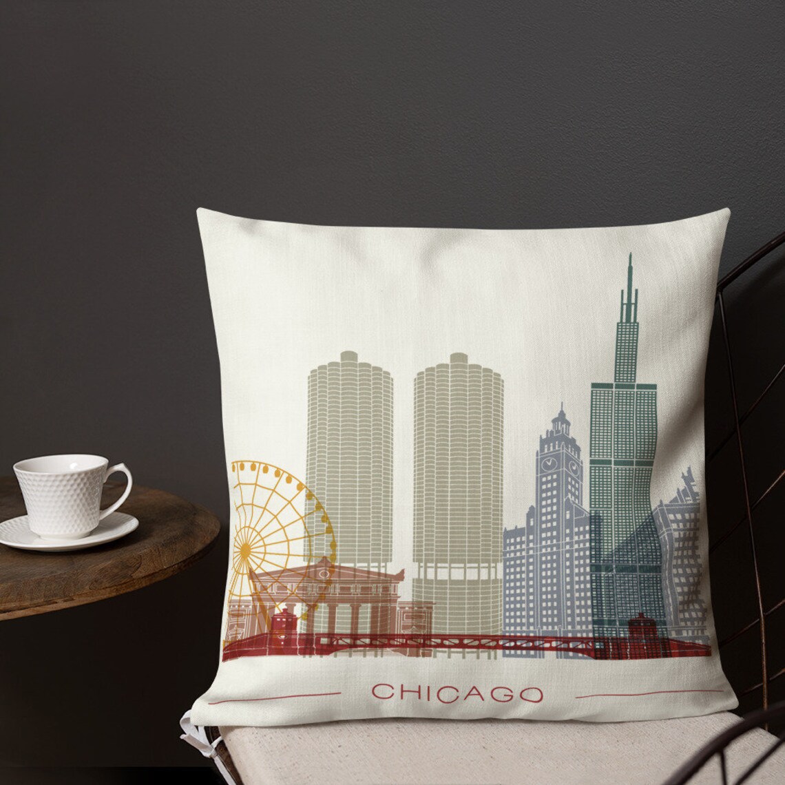 Chicago Skyline Pillow Chicago Skyline Premium Pillow Etsy