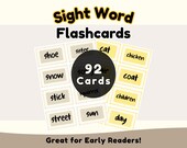 Sight Words Flashcards | Dolch Noun List | Printable Sight Words for Kindergarten 1st Grade | 92 Sight Word Cards for Early Readers