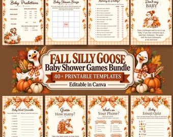 Fall Silly Goose Baby Shower Games Bundle, Printable Games, Editable Canva Template, Digital Download