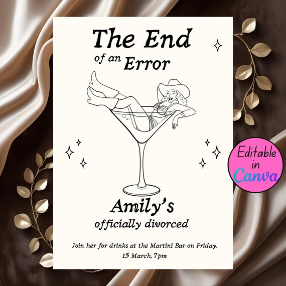 Divorce Party Invitation, The End of an Error, Officially Divorced, Funny Divorce Invite, Editable Canva Template