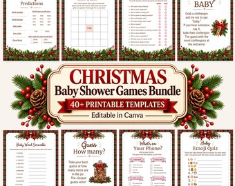 クリスマスベビーシャワーゲームセット、冬のベビーシャワーゲーム、編集可能なCanvaテンプレート、デジタルダウンロード