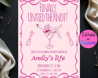 Funny Divorce Breakup Invite, Divorce Party Invitation, Finally Untied the Knot Celebration, Editable Canva Template