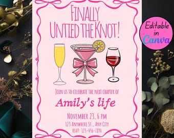 Divorce Party Invitation, Finally Untied the Knot Divorce Invite, Editable Canva Template, Digital Download