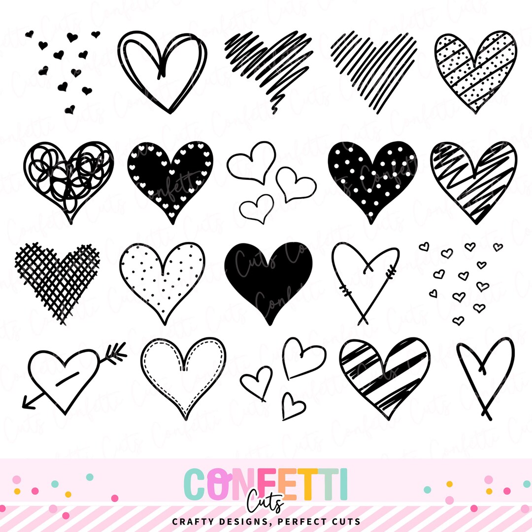 Heart SVG Bundle, Cut File Doodle Heart SVG Bundle, Valentine SVG ...