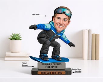 Maßgeschneiderte Snowboarder Figur von Photo | Personalisierte Snowboardkarikatur, Wintersportgeschenk | Holzfigur & Cake Topper