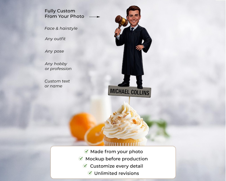 Table Topper Judge Law Graduation Cake Topper From Photo, Custom Judge Cake Decoration ...