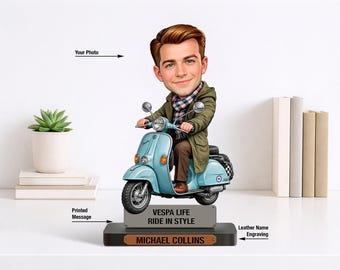 Statuetta personalizzata di scooter retrò da foto, regalo personalizzato per motociclisti, statua vintage per amanti degli scooter con nome
