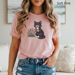 Floral Cat Coffee T-Shirt, Unisex Comfort Colors Tee