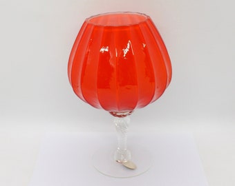 Vintage orange glass balloon goblet, Star Japan, cased glass vase, fluted, twist stem