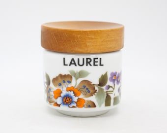 Vintage Guillen Spain spice jar, 'Laurel' porcelain spice canister