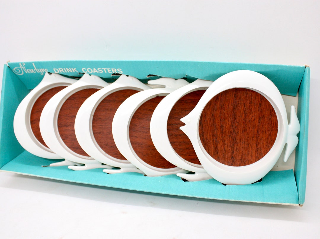 Vintage Coasters, Newlyne Australia, Fish Shape, White and Faux