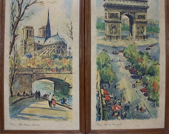 Vintage prints, Paris - Arc de Triomphe and Notre Dame - by Ortiz Alfau