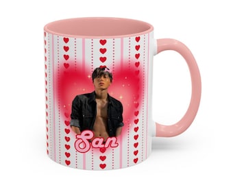 Tazza Kpop Ateez, tazza con decorazioni a cuore rosa e rosse, regalo perfetto per gli Ateez.