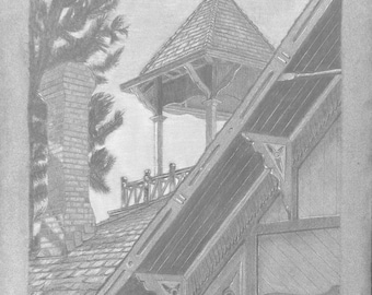 Viktorianisches Haus im Heritage Park – Originale Architekturzeichnung (Bleistift, 18 x 24 Zoll), San Diego