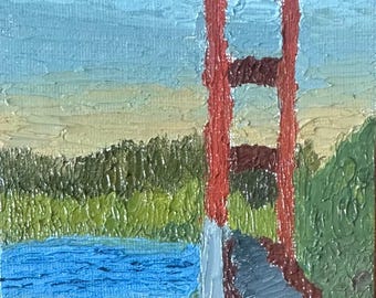 Original Golden Gate Bridge Oil Painting – 4x6 Palette Knife San Francisco Landscape