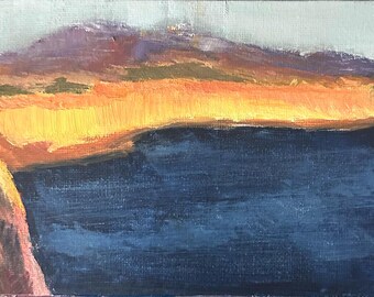 Falaises dorées, peinture à l'huile originale, 13 x 18 cm, paysage côtier
