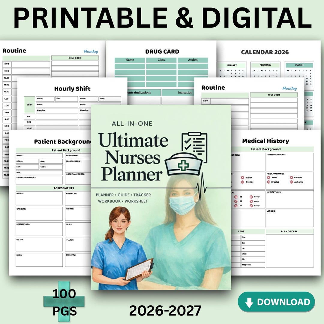 Nursing Planner 2026, Shift Schedule, Self-care Journal (PDF Download, US Letter &amp; A4) - Etsy
