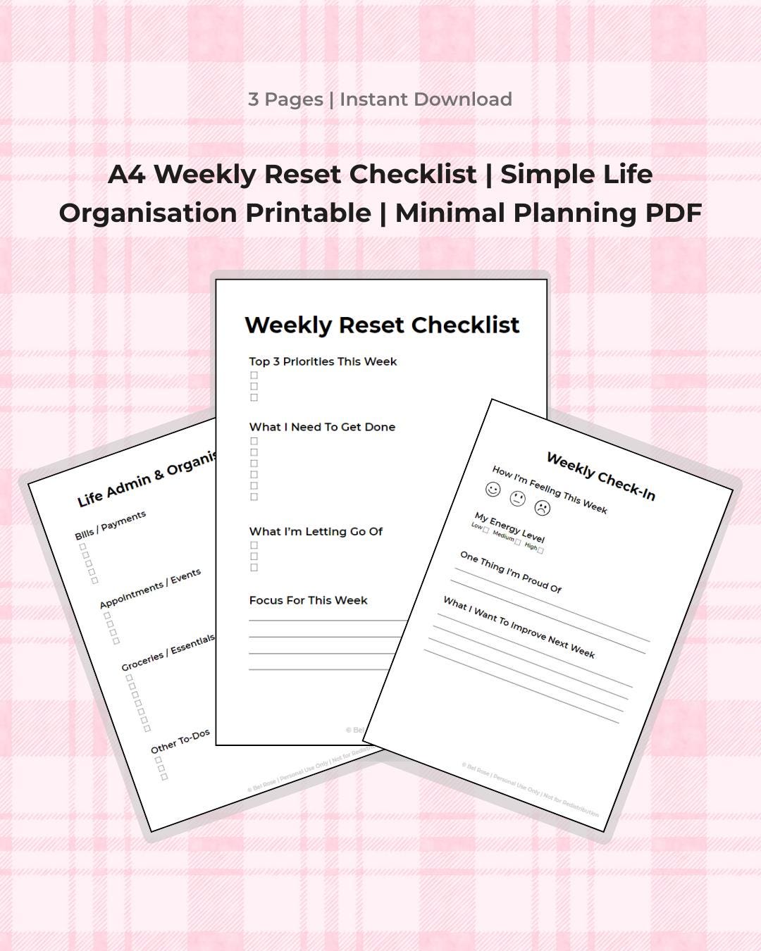 Weekly Reset Checklist | Simple Life Organization Printable | Minimal ...