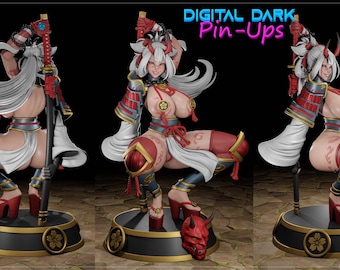 Katana Oni Posed Display Model | 3D Printed Resin Miniature | Digital Dark Pinups