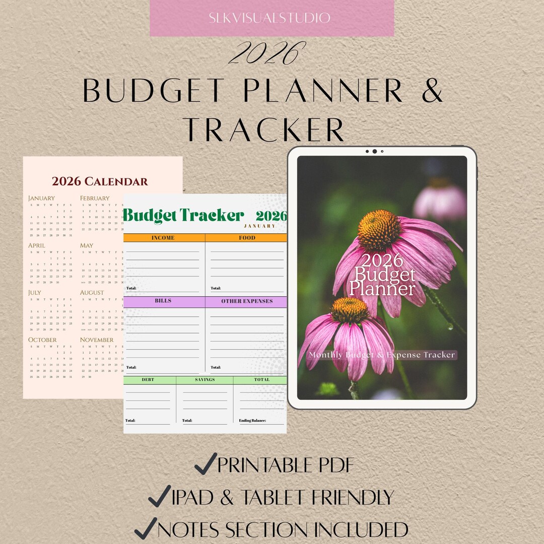 2026 Budget Planner Printable PDF | Monthly Budget Template + Expense