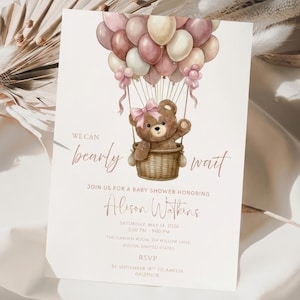 We Can BearlyWait-Babyparty-Einladungsvorlage | Teddybär-Babyparty einladen | Bearbeitbar Canva Babypartyeinladung | Sofort Download