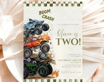 Monstertruck-Geburtstags-Einladungsvorlage Bearbeitbare Canva Monster-Truck-Einladung Monster Jam Invite Geburtstag Big Wheels Geburtstag einladen