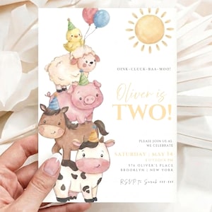 Farm Birthday Invitation | Barnyard Birthday Invite | Animal Birthday Party | Editable Canva Template | Boy 2nd Birthday | Farm Animals