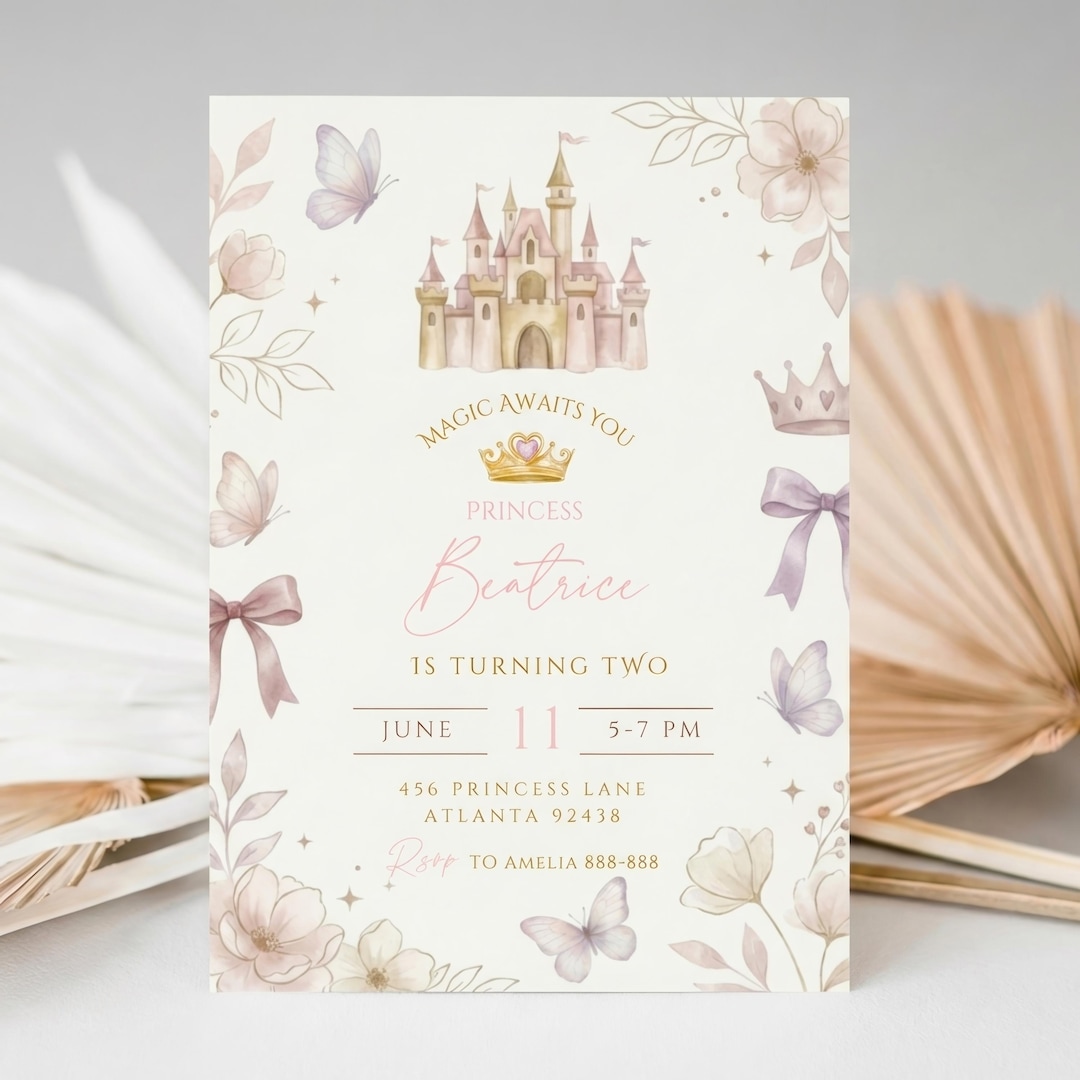 Princess Birthday Invitation Template Editable Canva Girl Birthday