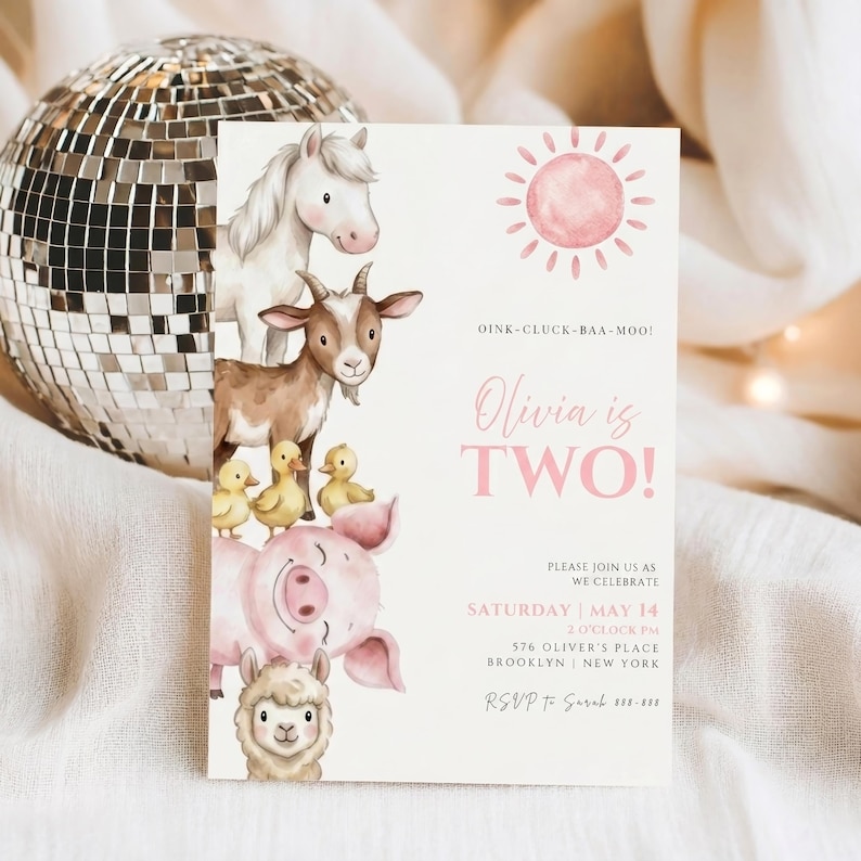 Oink Cluck Baa Moo Birthday Invitation Template Editable in Canva Farm ...