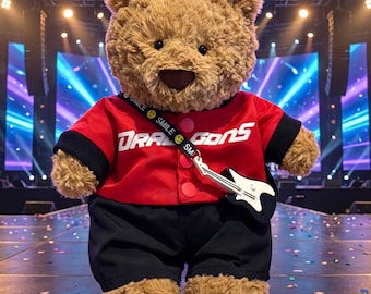 Handmade 3 Piece Dragons Baseball Uniform Outfit Fits Bartholomew Bear, Red Jersey And Black Pants Set, Plush Concert Fan Clothes
