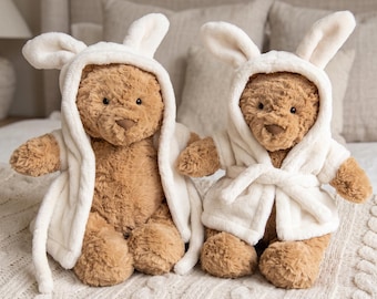 Bartholomew Bear Bathrobe Fits Build A Bear, Bunny Ear Soft Plush Robe Outfit, Cute Dressing Gown, Stuffed Animal Clothes