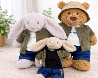 Conjunto de ropa para osito de peluche: chaqueta de pana, pantalones cortos vaqueros y sombrero de pescador. Ropa para Bartholomew Bear, Bunny o Pig / Conjunto para Build-A-Bear.