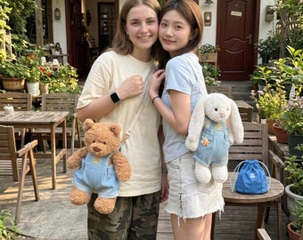Handmade Bartholomew Bear Crossbody Harness Overalls, Denim Plushie Carrier Outfit, Stuffed Animal Travel Strap & Dungarees,