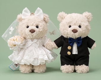 Handmade Wedding Dress and Tuxedo Set for Bartholomew Junior 7 Inch - 18 cm , Bridal Gown & Suit Outfit , Teddy Bear Wedding Clothes