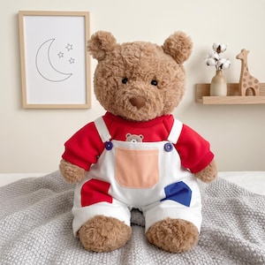Bartholomew Bear Clothes 2 Piece Set, Plush Teddy Bear Outfit, Colorblock Patchwork Overalls And Sweatshirt Suit, Cute Build-A-Bear Clothing