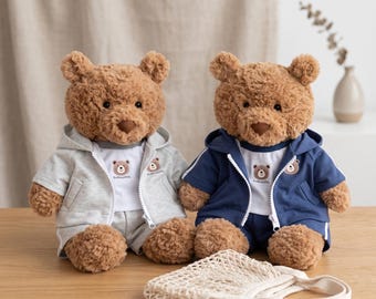 Handmade Bartholomew Bear Clothes 3 Piece Set, Plush Teddy Bear Outfit, Zip Up Hoodie Jacket And Shorts Tracksuit, Cute Doll Clothing