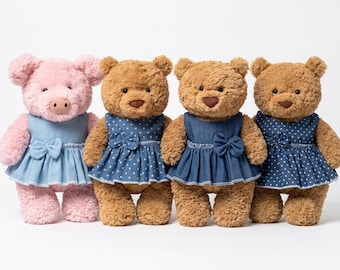 Handmade Floral Denim Dress And Skirt Outfit, Fits Bartholomew Bear, Build A Bear Clothes