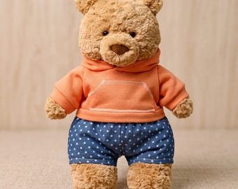 Handmade Orange Hoodie and Star Pants Fits Bartholomew Bear, Cute Plush Sweatshirt Outfit, Doll Clothes, Fits Build A Bear