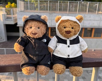 Handmade Cool Sportswear Outfit for Teddy Bear, Miniature Black or White Jacket Set, Fits Bartholomew Bear, Build-A-Bear Clothes