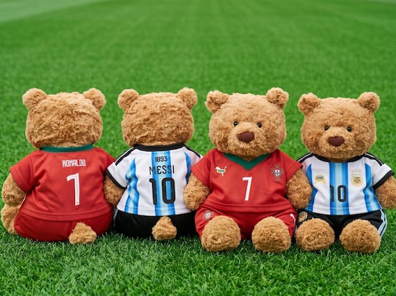 Sportswear Clothing for Plushies, Bear Football Shirt and Shorts Set, Fits Bartholomew Bear, Handmade Plush Toy Jersey number 7 or  10