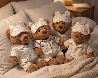 Handmade Bartholomew Bear Satin Pajamas With Sleep Mask, Teddy Bear Sleepwear, Plush Outfit