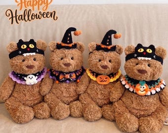 Handmade Bartholomew Bear Halloween Outfit, Crochet Scarf, Teddy Bear Clothes, Witch Hat