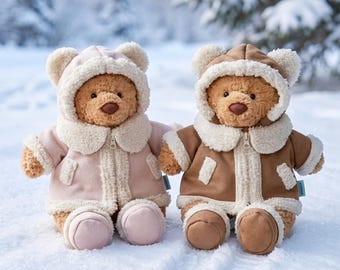 Handmade Plush Winter Faux Fur Coat Set In 2 Colors, Fits Bartholomew Bear, Build A Bear