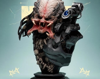 Busto di Predator, file STL, fantascienza, cacciatore alieno, stampa 3D in resina, statua da collezione