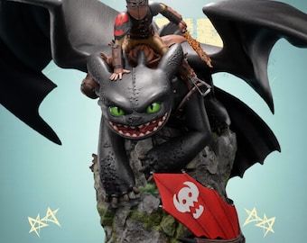 Hiccup and Dragon Rider STL File Fantasy Resin 3D Print Statue Collectible Model