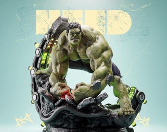 Statua STL di Hulk – Diorama Rage Smash / Modello di supereroe stampabile in 3D in scala 1:6